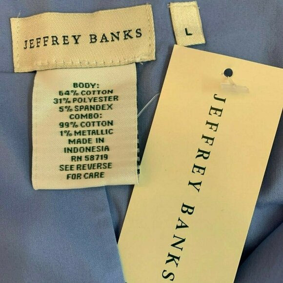 Jeffery Banks L Blue Split Neck Plaid Trim Top - Picture 6 of 6